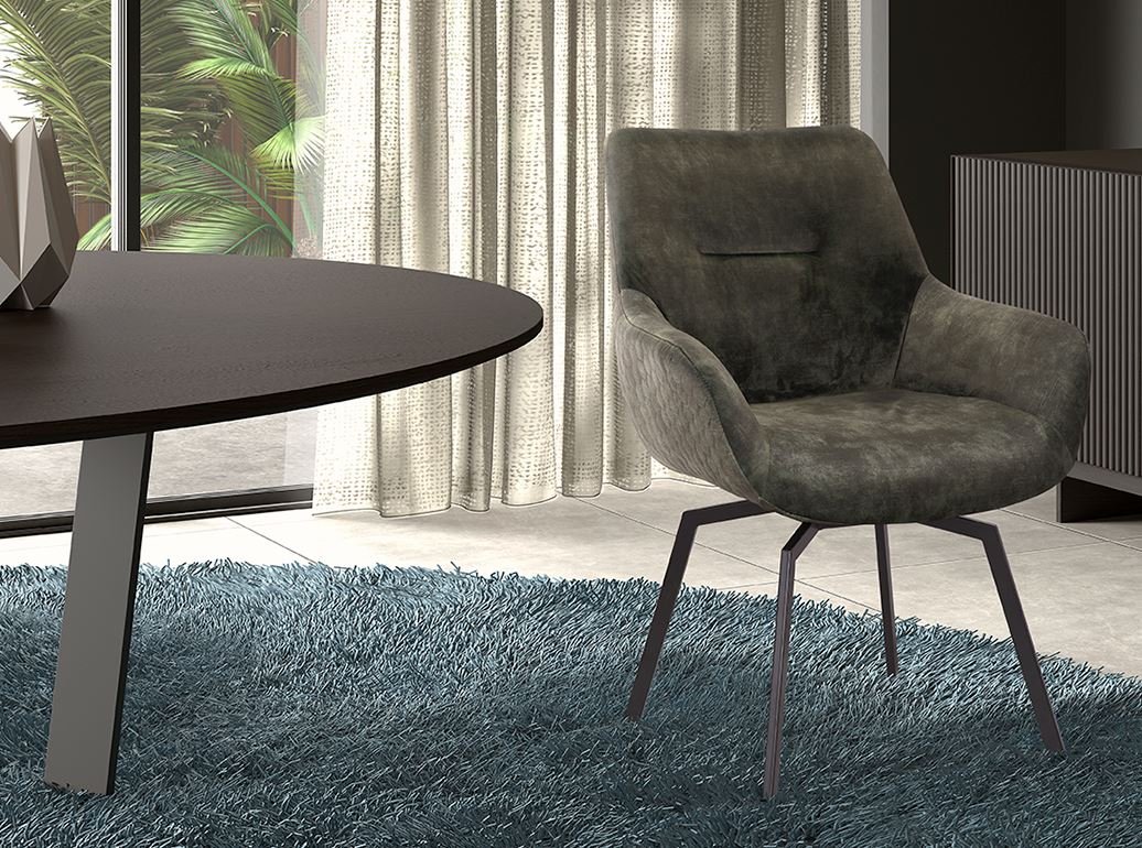 Chaise fauteuil pivotante velours vert MELINE