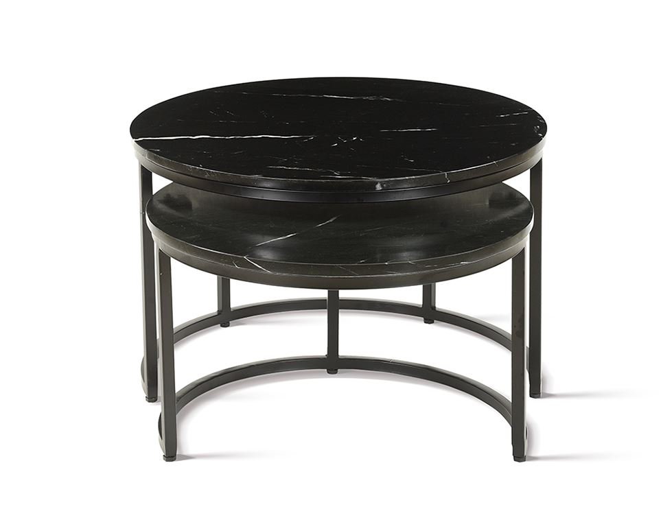 Table basse gigogne ronde marbre noir et métal ORACLE
