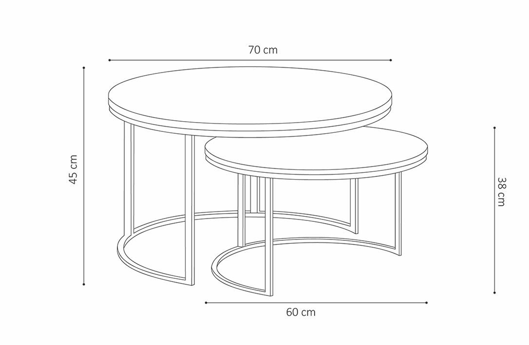 Table basse gigogne ronde marbre blanc et métal or ORACLE