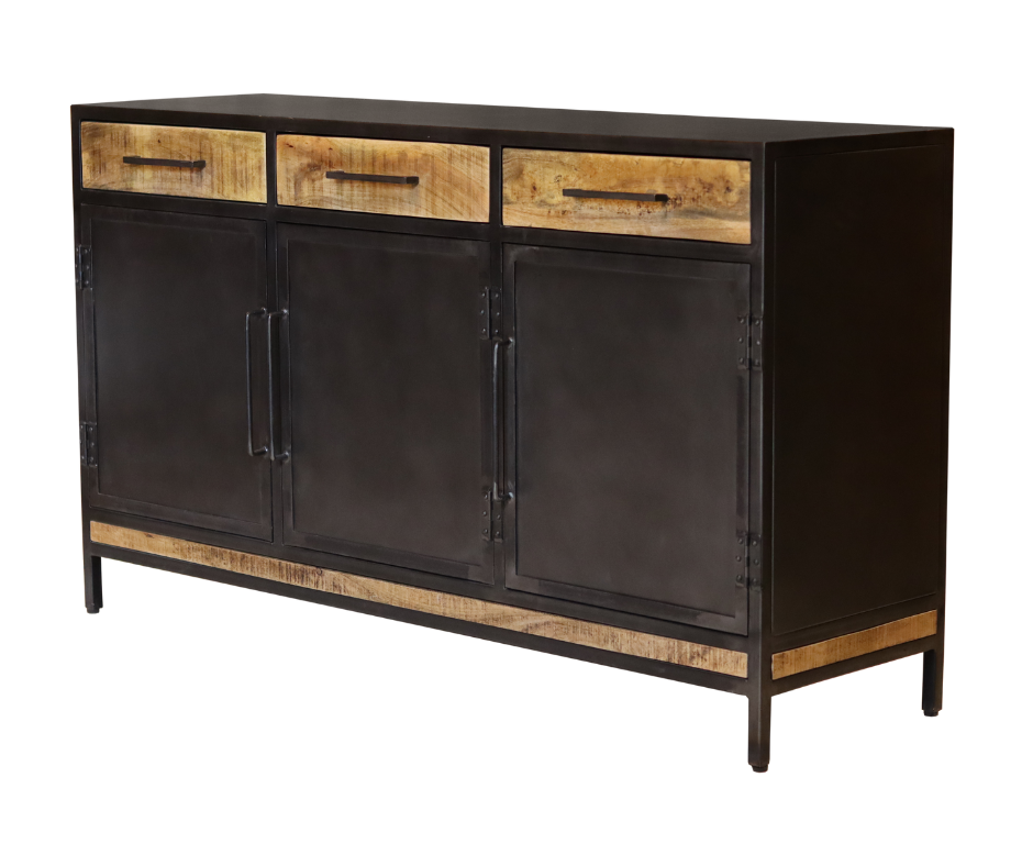 Buffet métal et bois industriel 3 tiroirs 160cm KYNA 