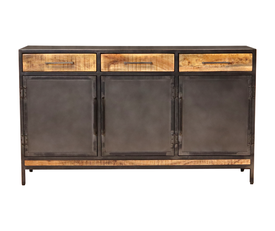 Buffet métal et bois industriel 3 tiroirs 160cm KYNA 