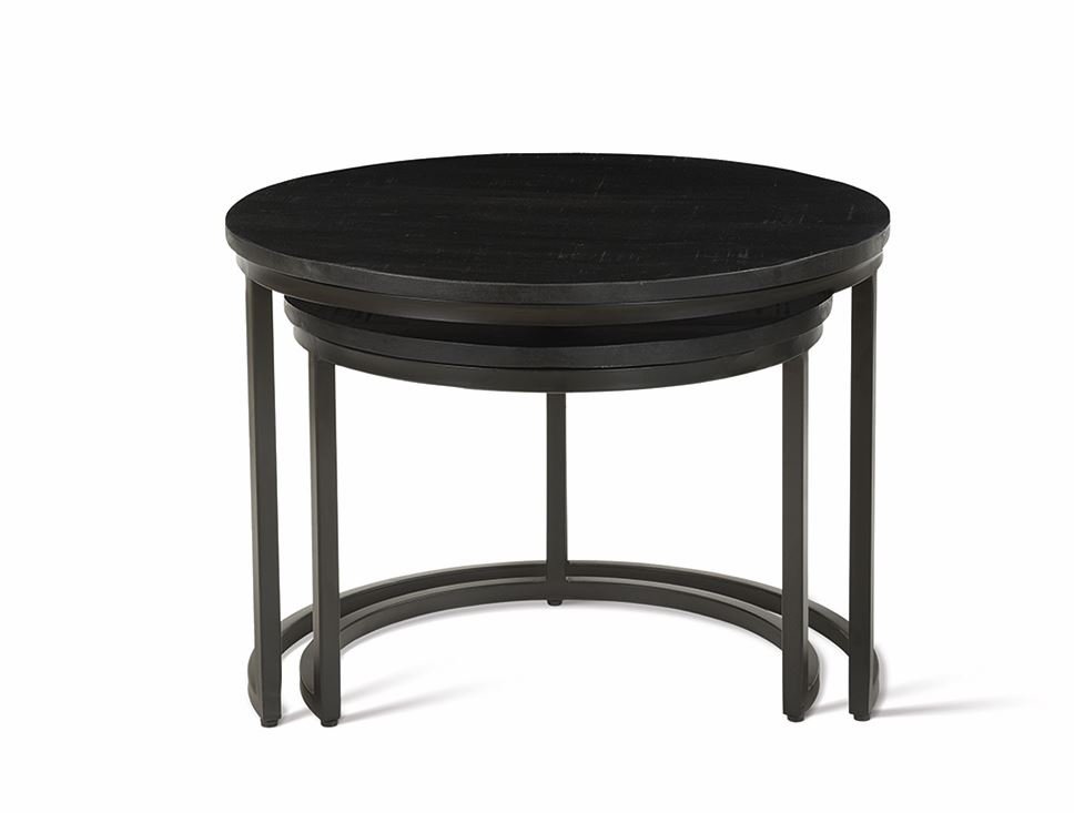 Table basse gigogne ronde bois noir moderne NOMY