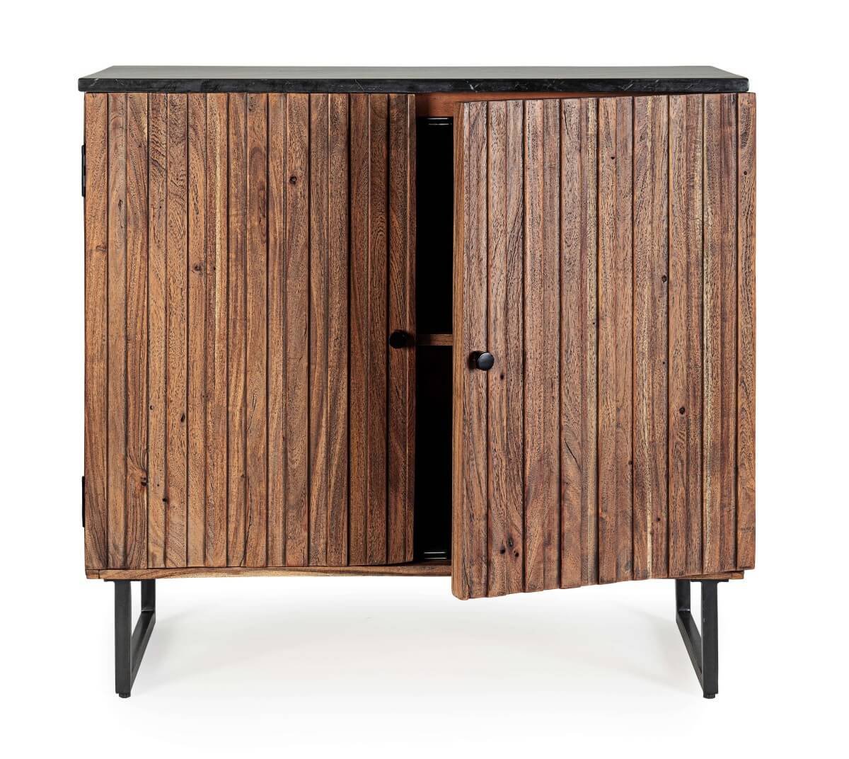 Petit buffet en bois d'acacia 2 portes avec plateau en marbre JEAN