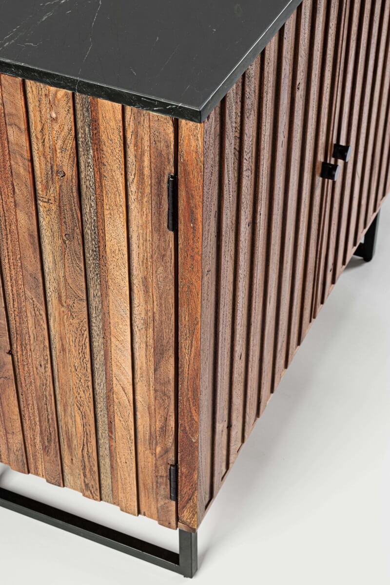 Petit buffet en bois d'acacia 2 portes avec plateau en marbre JEAN