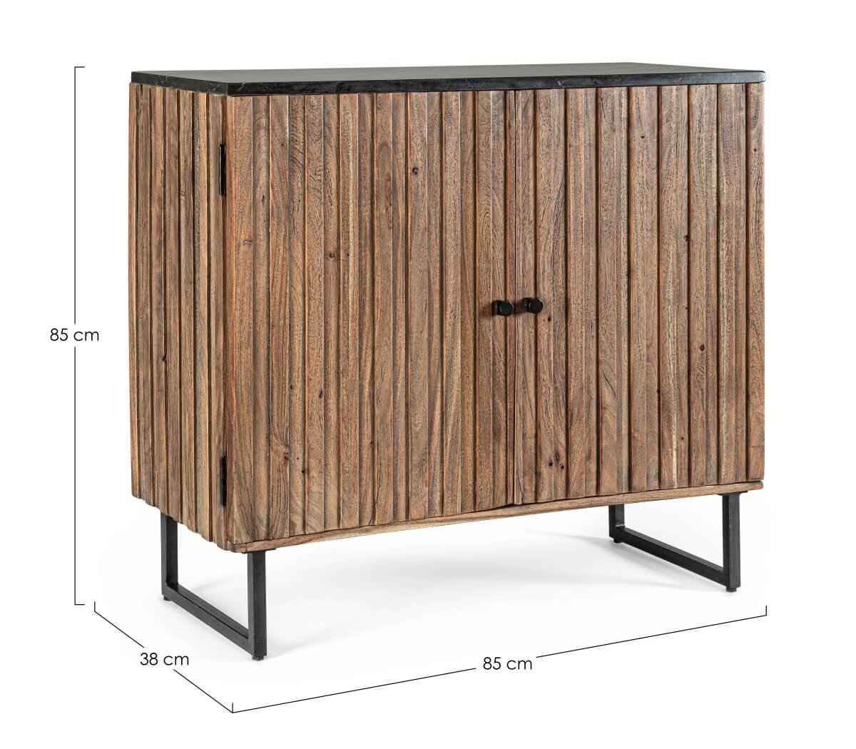 Petit buffet en bois d'acacia 2 portes avec plateau en marbre JEAN