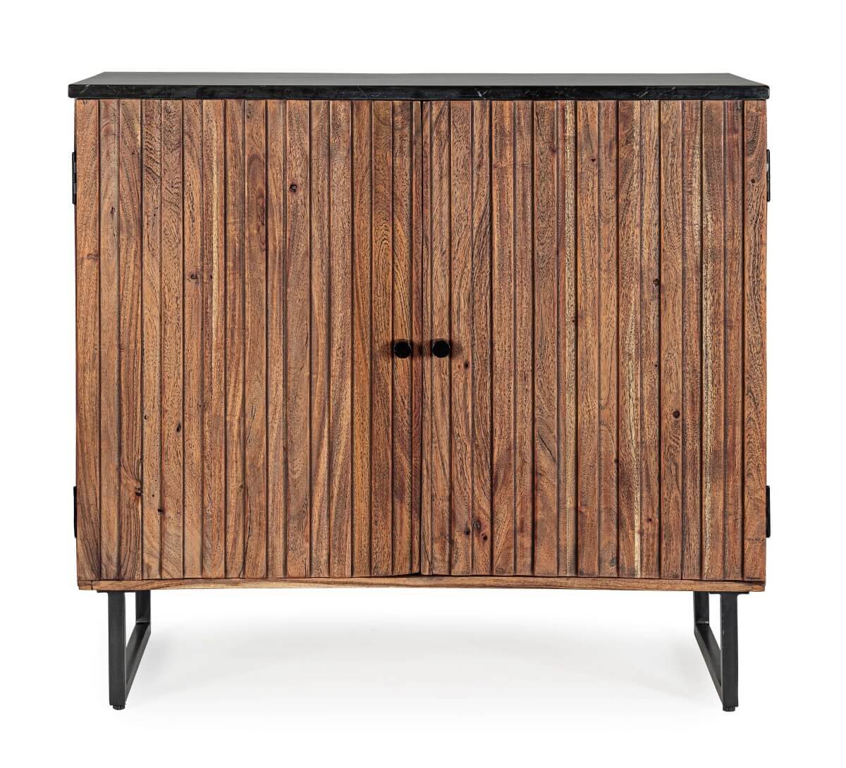 Petit buffet en bois d'acacia 2 portes avec plateau en marbre JEAN