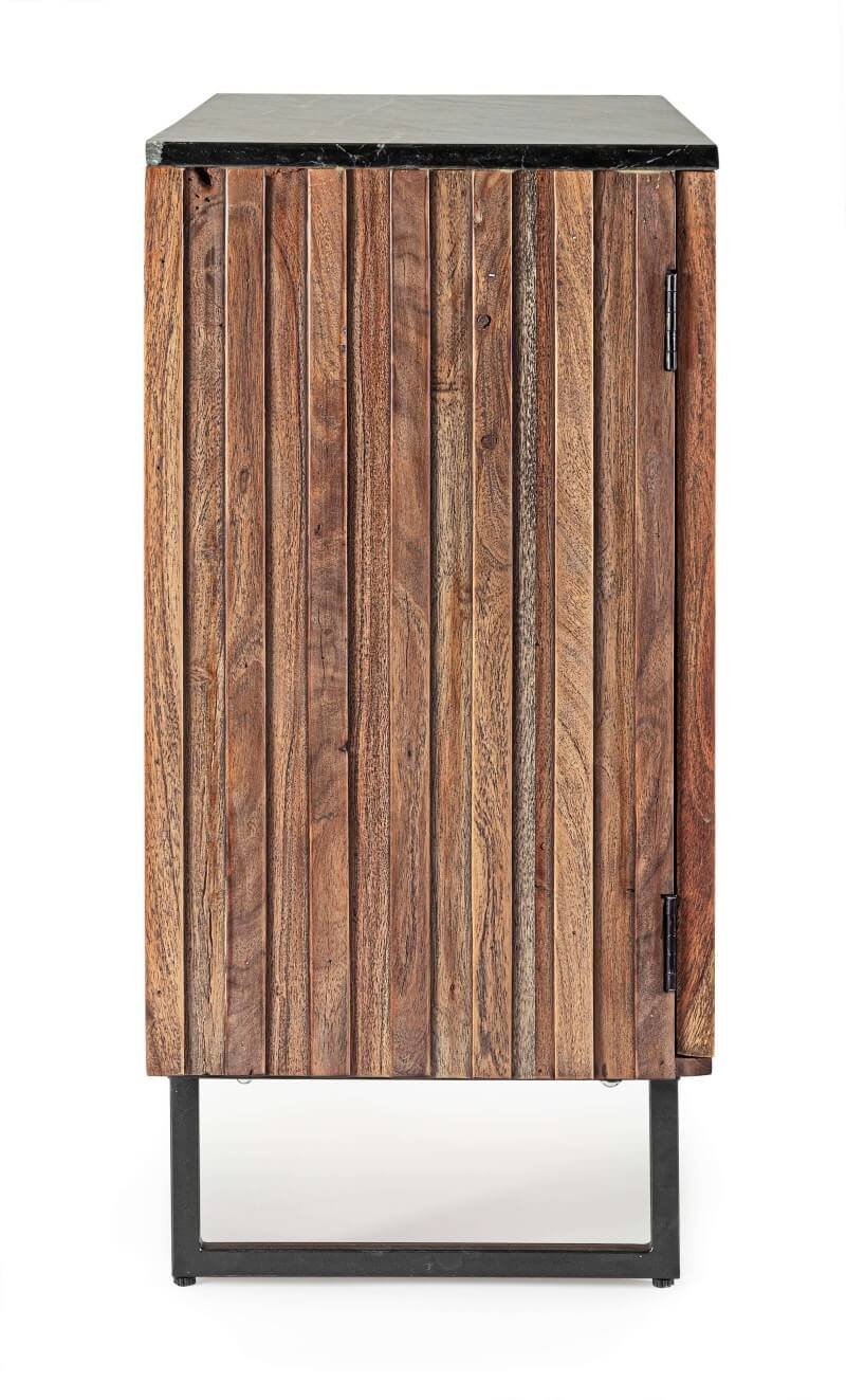 Petit buffet en bois d'acacia 2 portes avec plateau en marbre JEAN