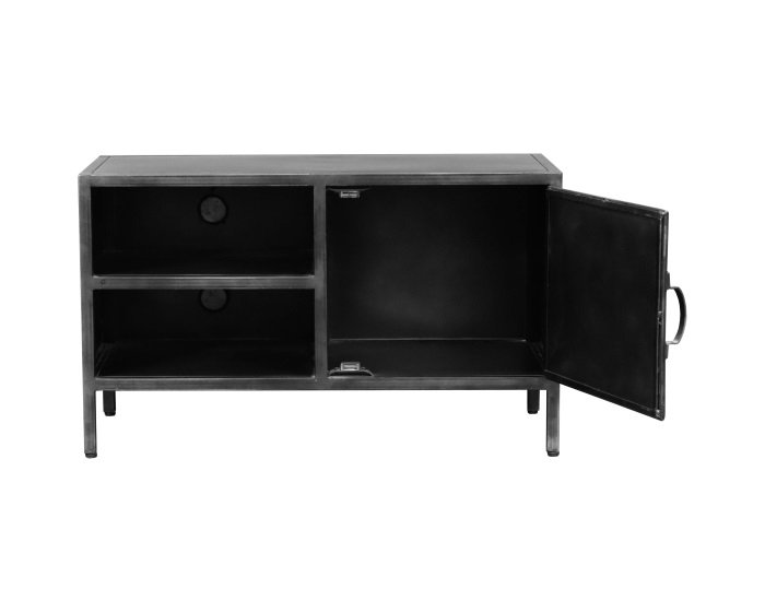 Banc TV industriel en métal noir 2 portes SLATE - 3071