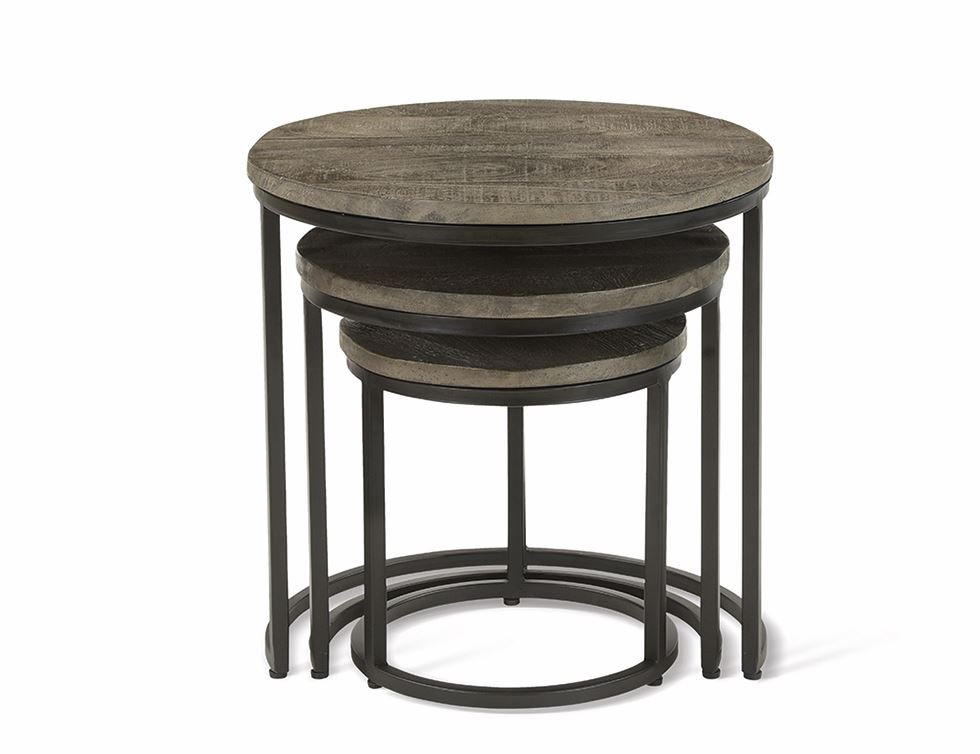 Table d'appoint gigogne ronde en bois massif gris et métal JAHAN
