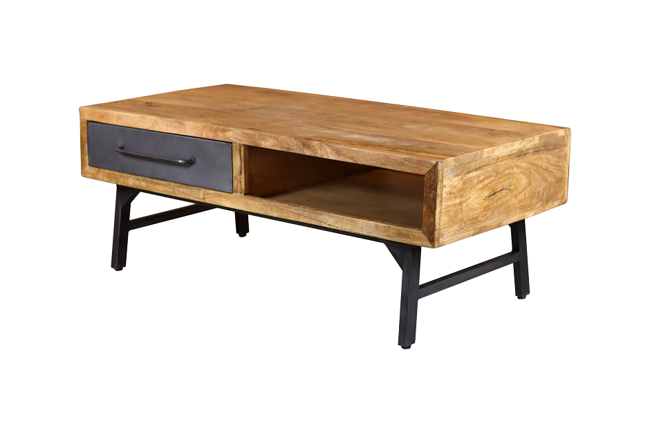 Table basse industrielle bois et métal 1 tiroir LINCOLN