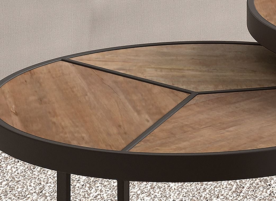 Table basse gigogne ronde industrielle bois et métal PHENIX