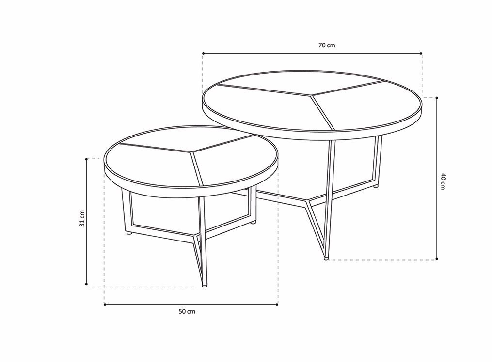Table basse gigogne ronde industrielle bois noir et métal PHENIX