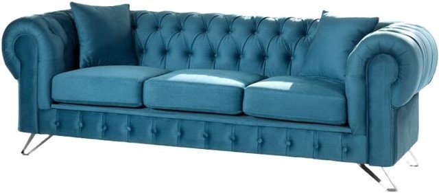 Canapé chesterfield 3 places en tissu bleu CHIRA