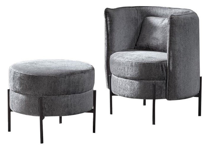 Fauteuil et pouf en tissu gris design TINO