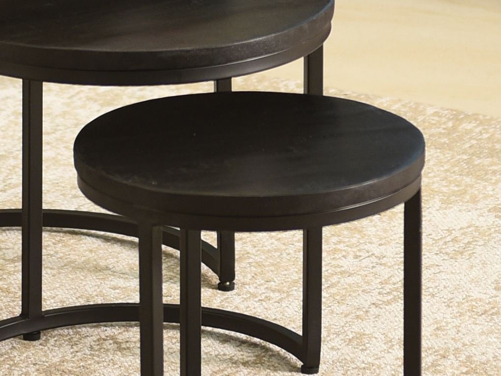 Table d'appoint ronde gigogne bois noir et métal JAHAN