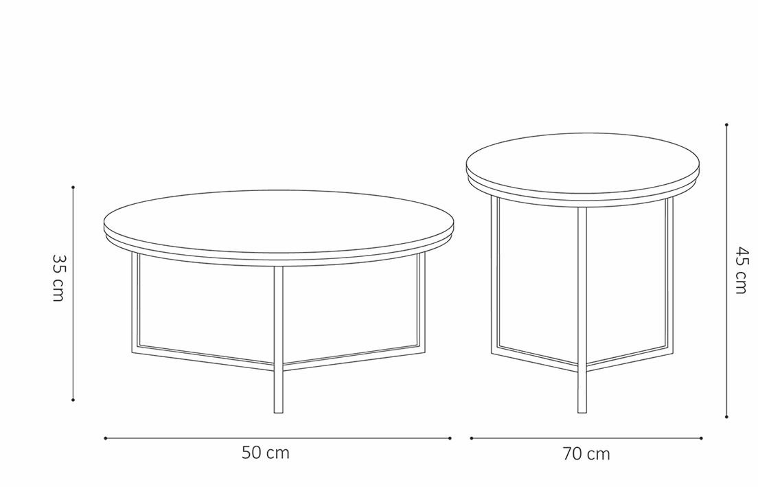 Set de 2 tables basses ronde moderne marbre blanc et métal or JUNON 