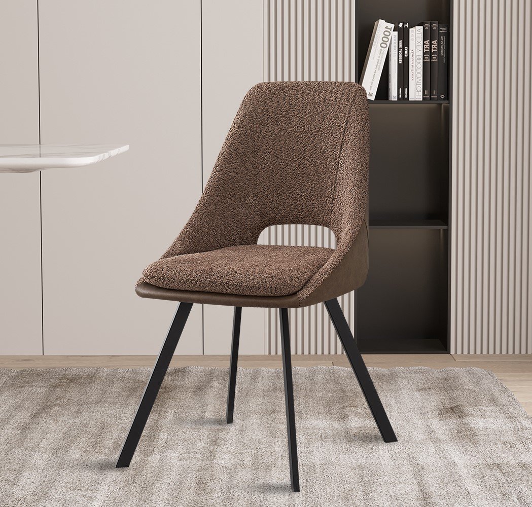 Lot de 2 chaises modernes en tissu marron teddy et simili cuir SOHO