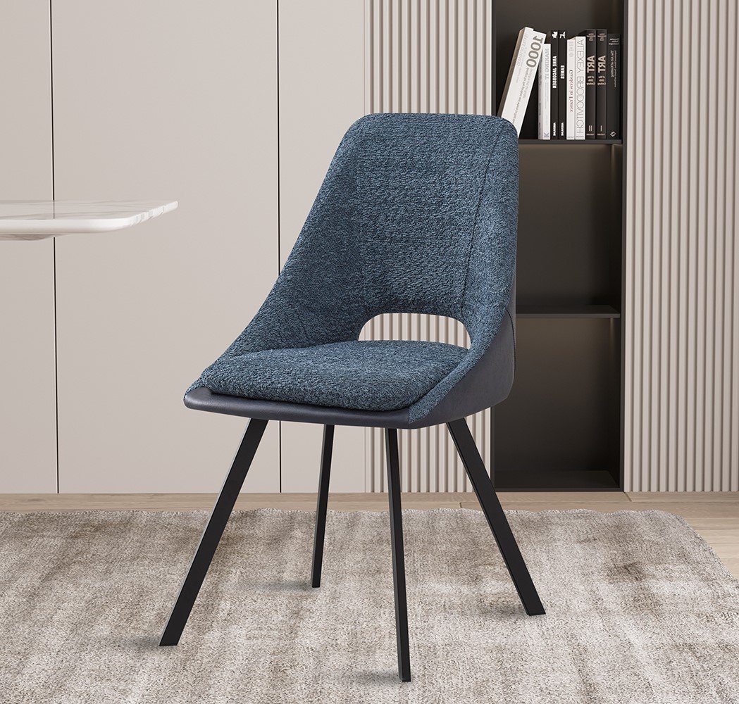 Lot de 2 chaises modernes en tissu teddy bleu et simili cuir SOHO