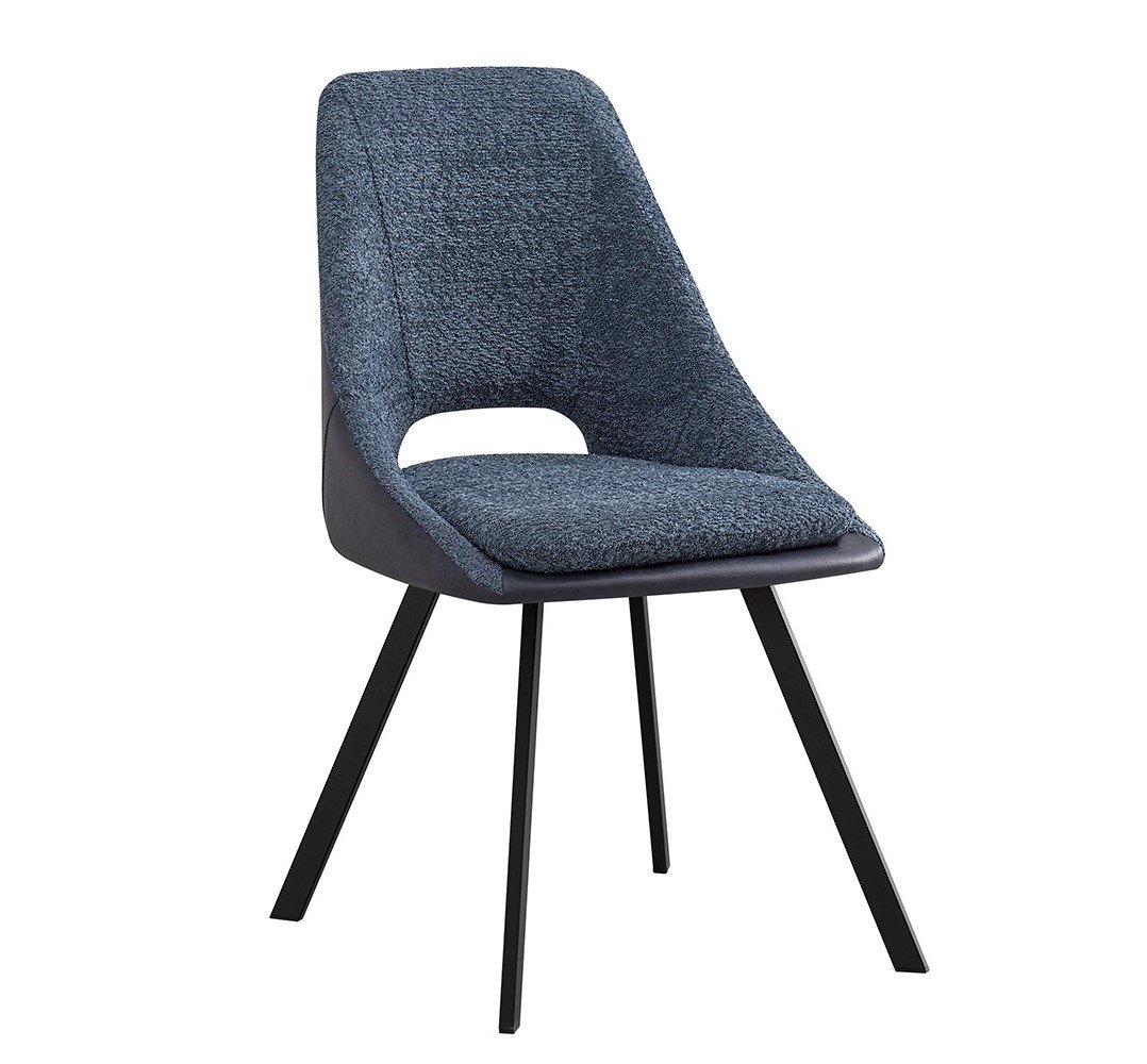 Lot de 2 chaises modernes en tissu teddy bleu et simili cuir SOHO