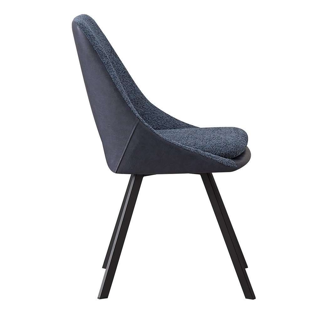Lot de 2 chaises modernes en tissu teddy bleu et simili cuir SOHO