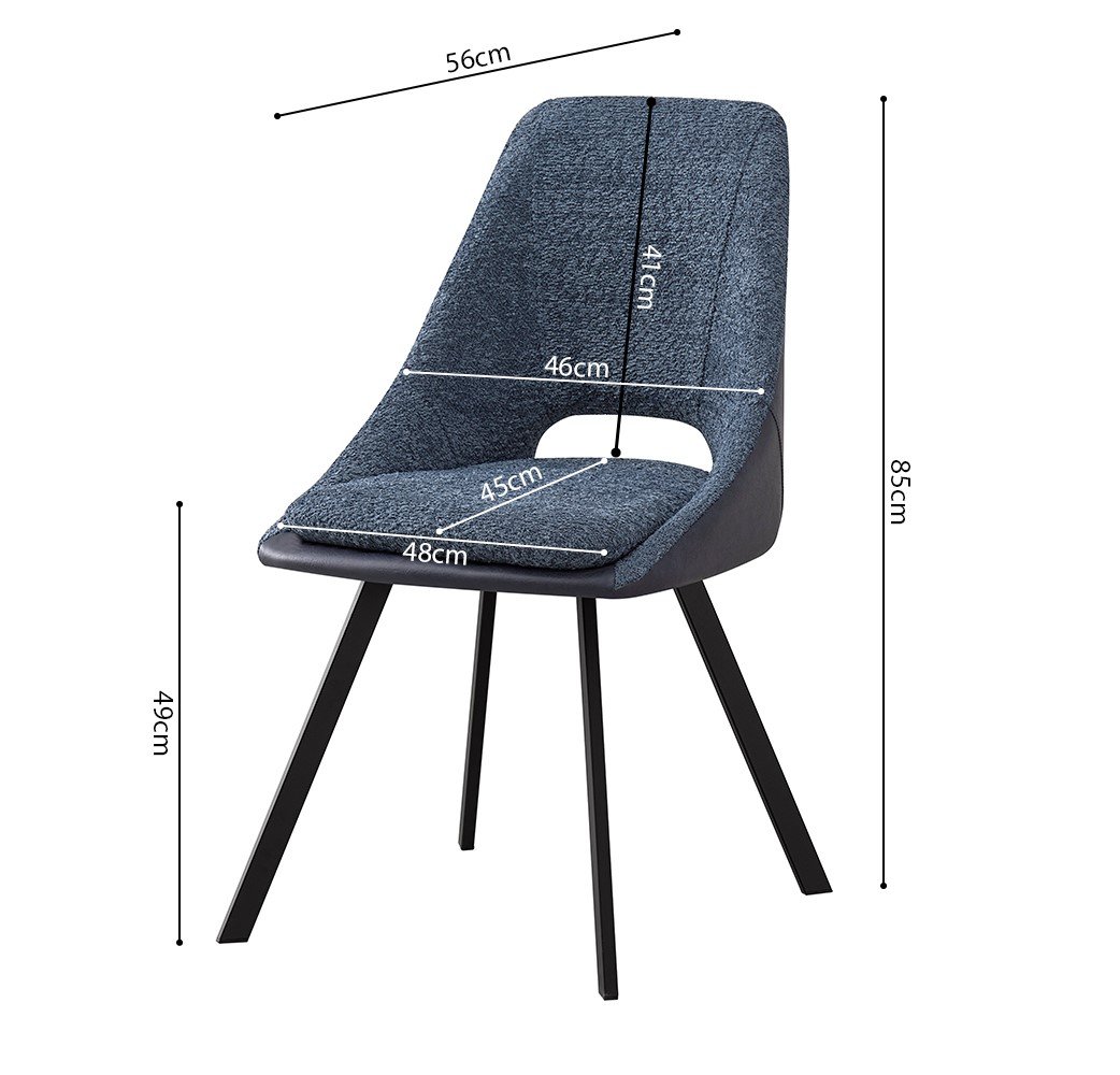 Lot de 2 chaises modernes en tissu teddy bleu et simili cuir SOHO