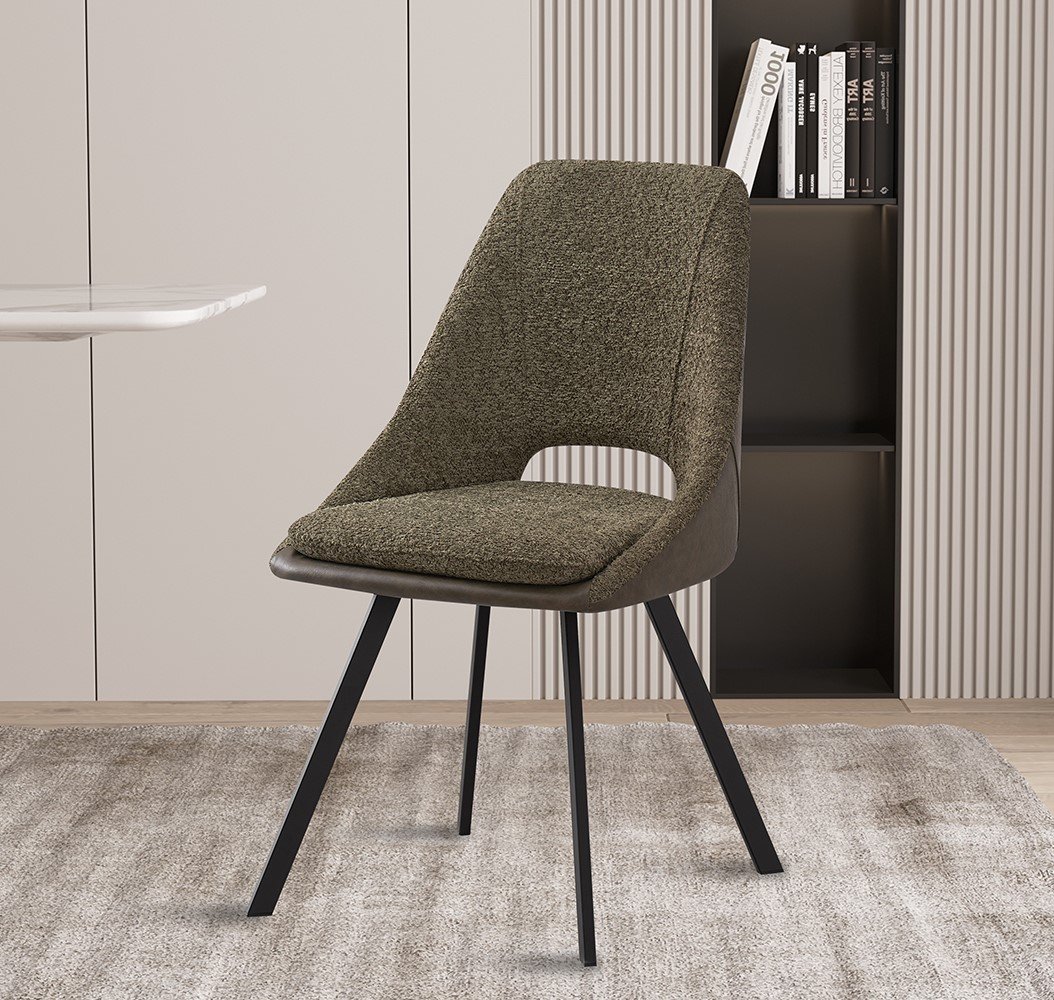 Lot de 2 chaises modernes en tissu teddy vert et simili cuir SOHO