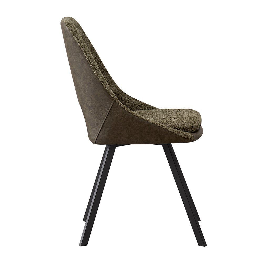 Lot de 2 chaises modernes en tissu teddy vert et simili cuir SOHO