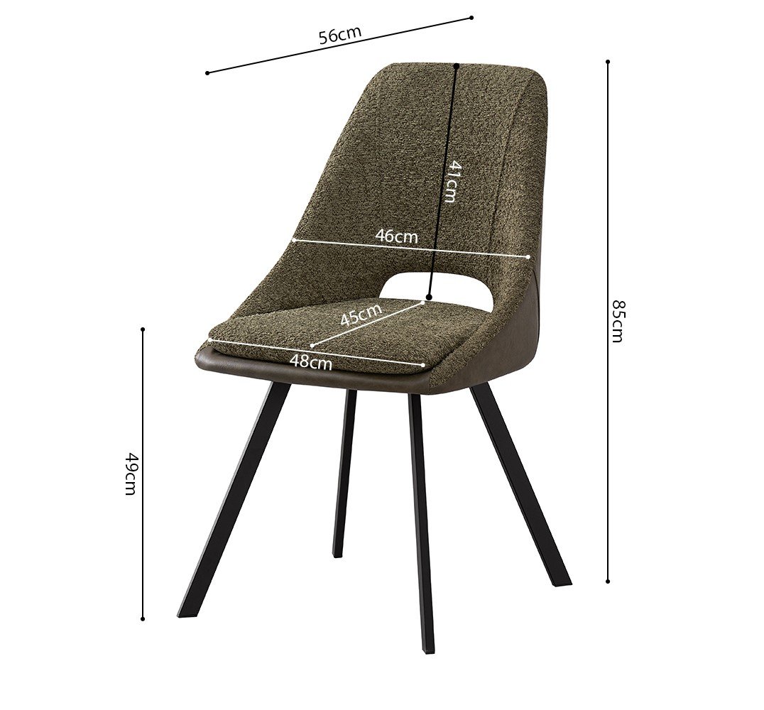 Lot de 2 chaises modernes en tissu teddy vert et simili cuir SOHO