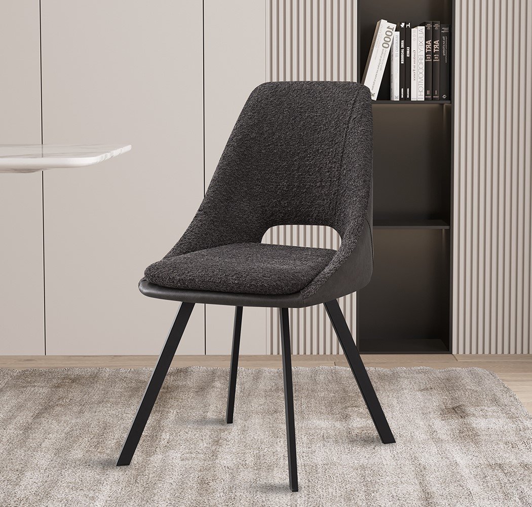 Lot de 2 chaises modernes en tissu gris teddy et simili cuir SOHO