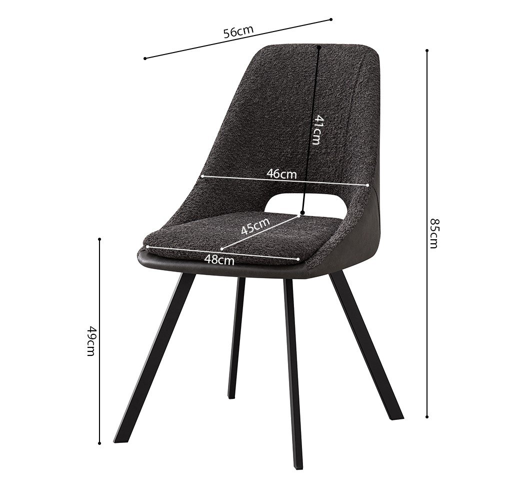 Lot de 2 chaises modernes en tissu gris teddy et simili cuir SOHO