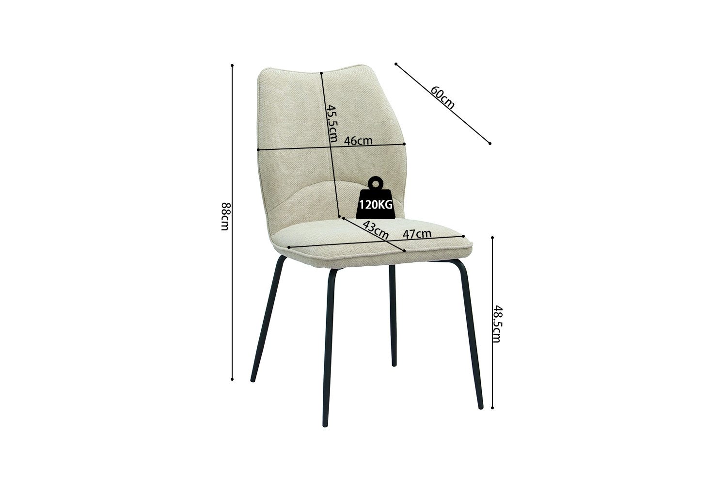 Chaise tissu beige moderne ELSA