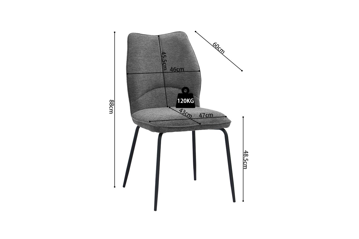Chaise grise tissu moderne ELSA
