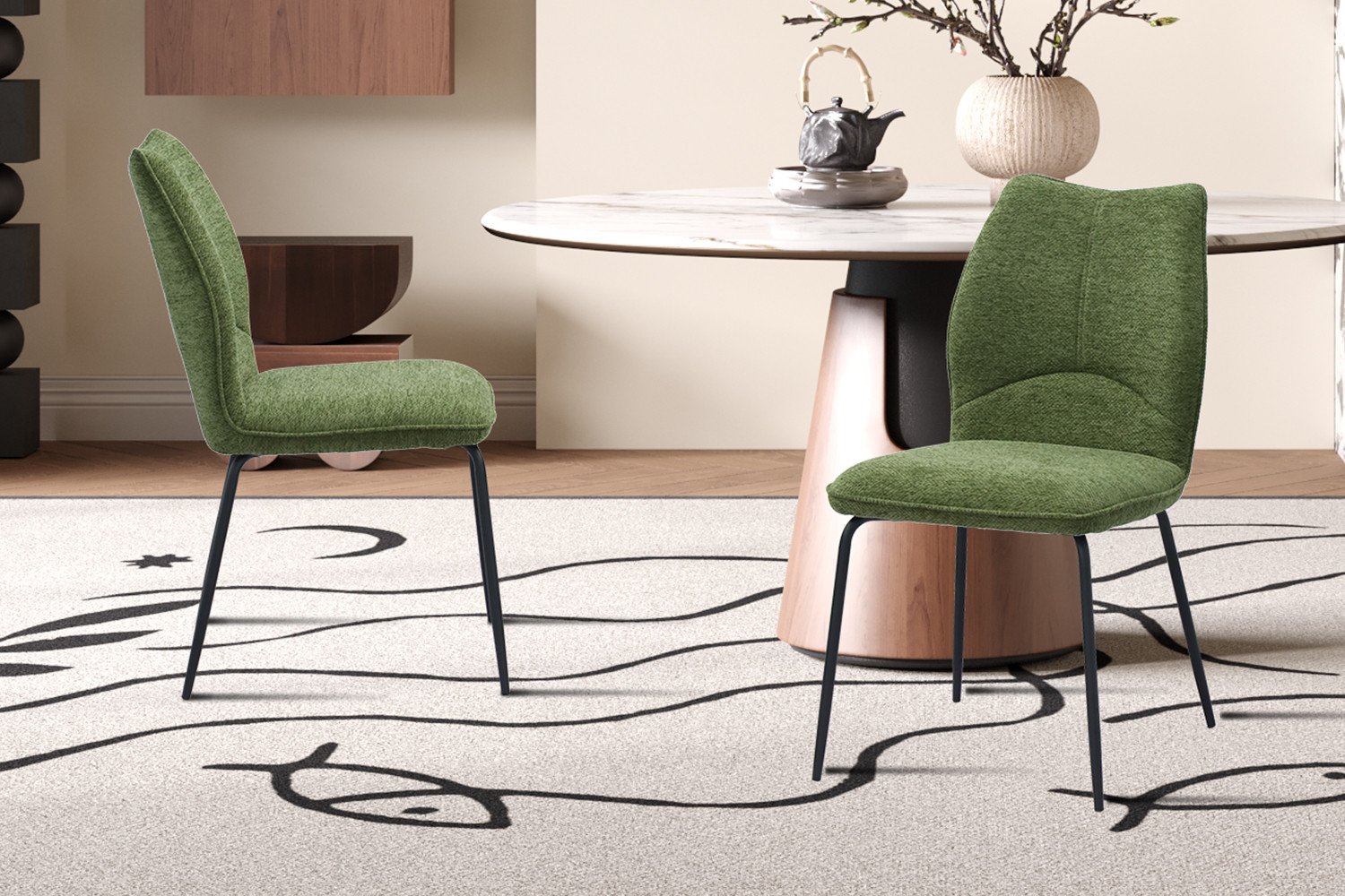 Chaise tissu vert moderne ELSA
