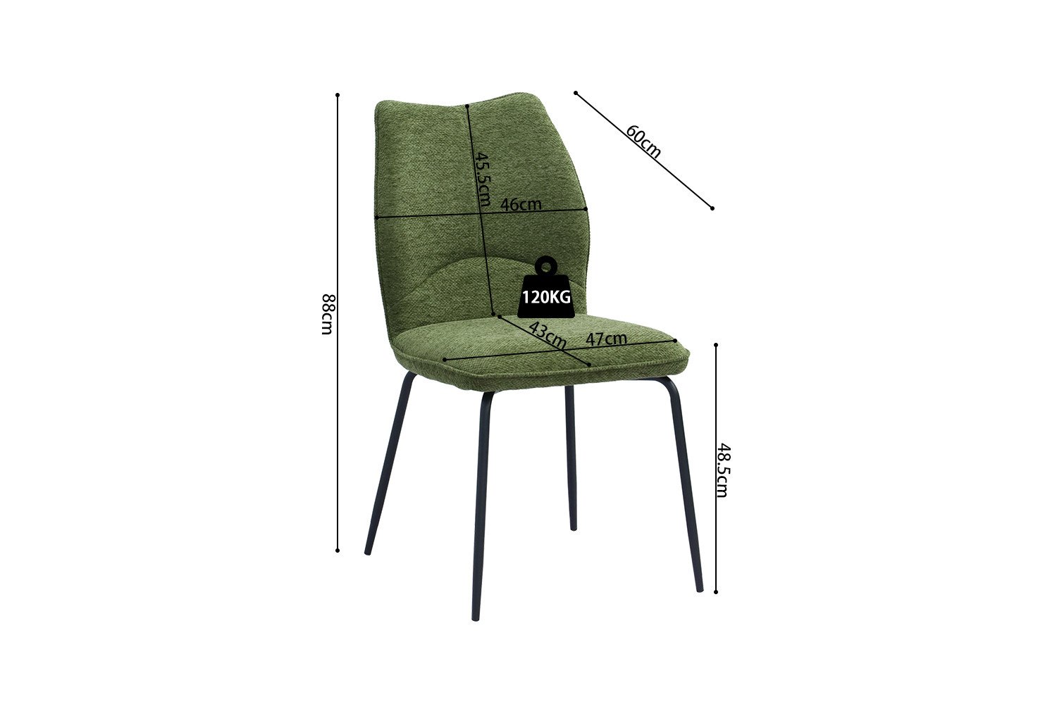 Chaise tissu vert moderne ELSA