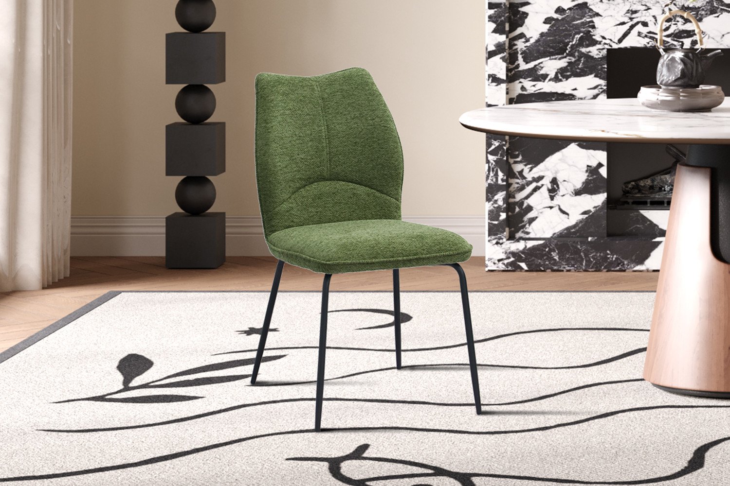 Chaise tissu vert moderne ELSA