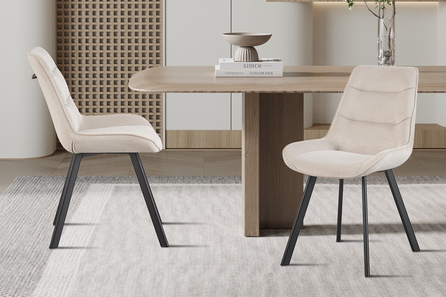 Chaise velours beige fine rayure avec poignée SOPHIE