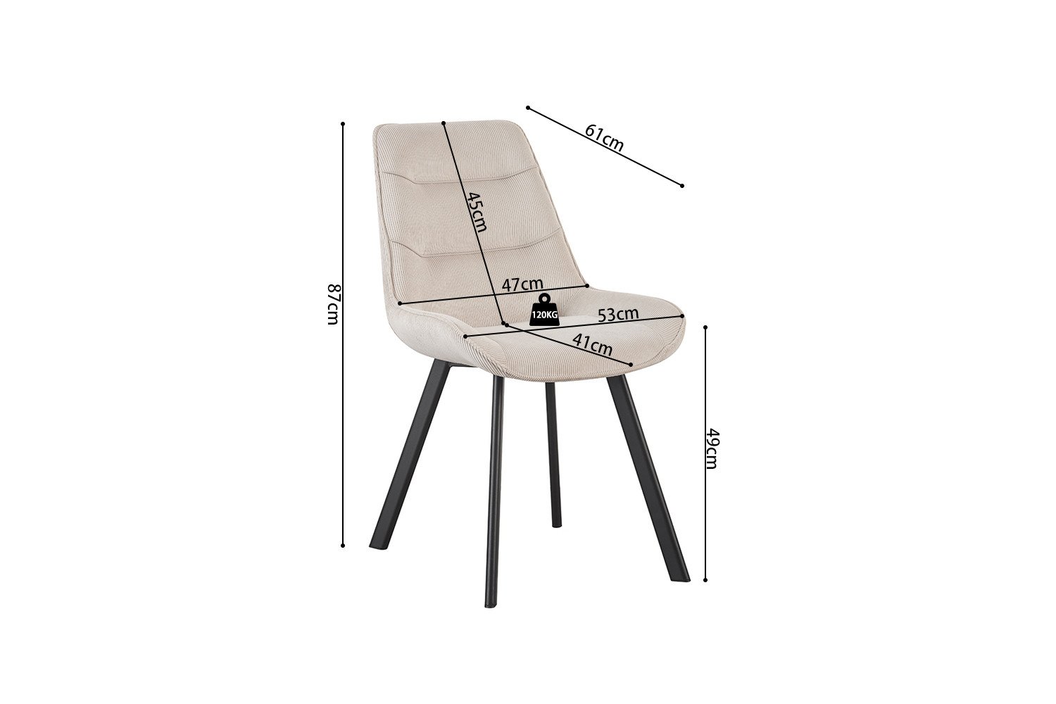 Chaise velours beige fine rayure avec poignée SOPHIE