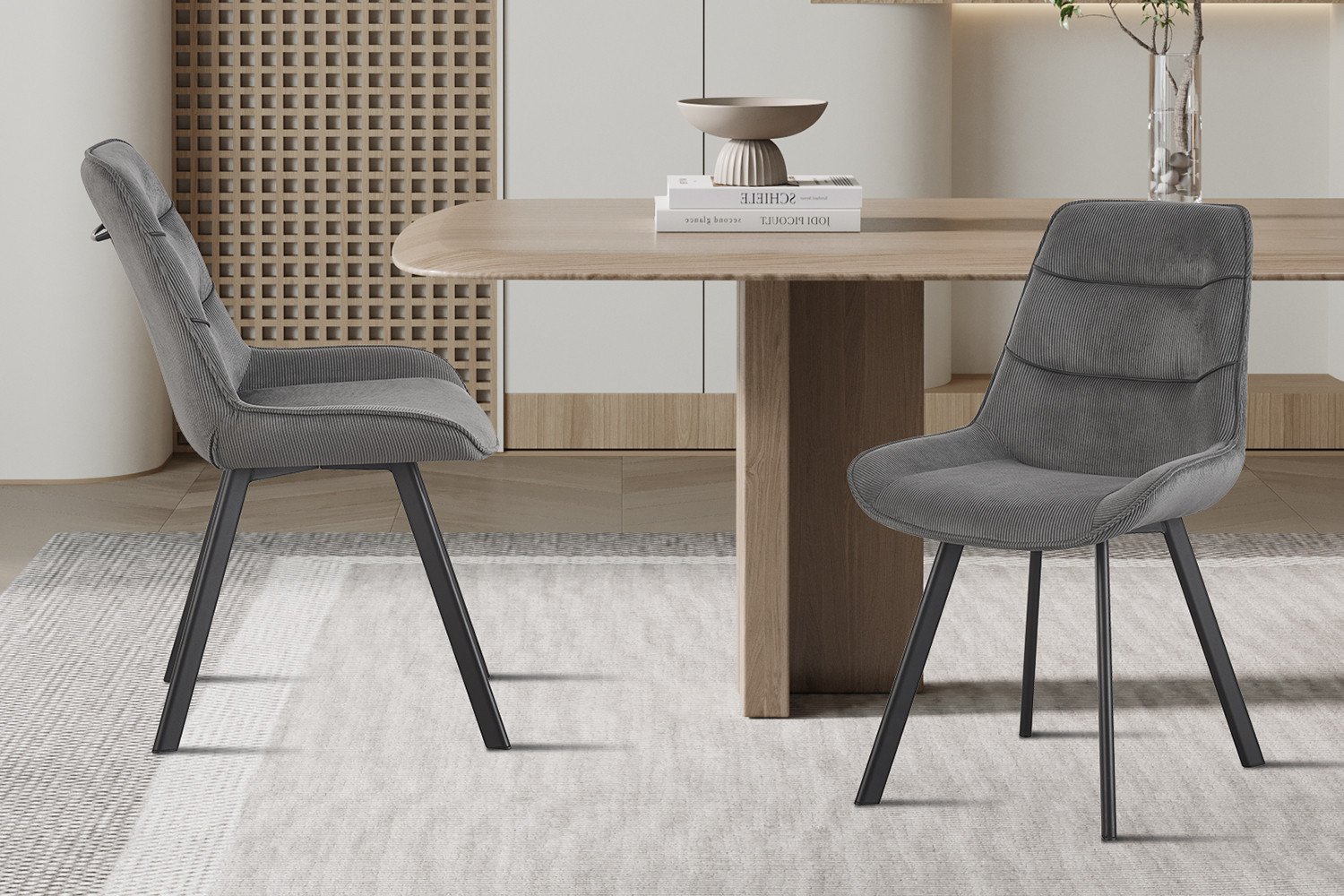 Chaise velours gris fine rayure avec poignée SOPHIE