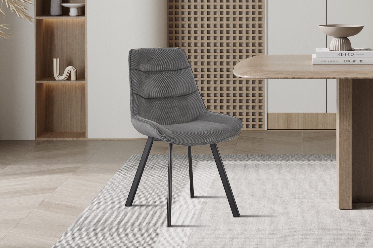 Chaise velours gris fine rayure avec poignée SOPHIE