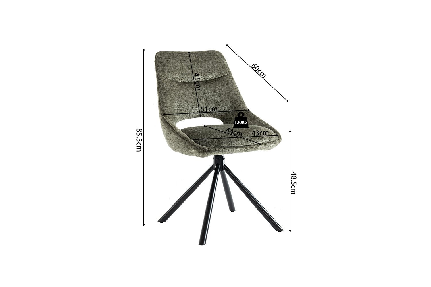 Chaise moderne tissu vert MARIE