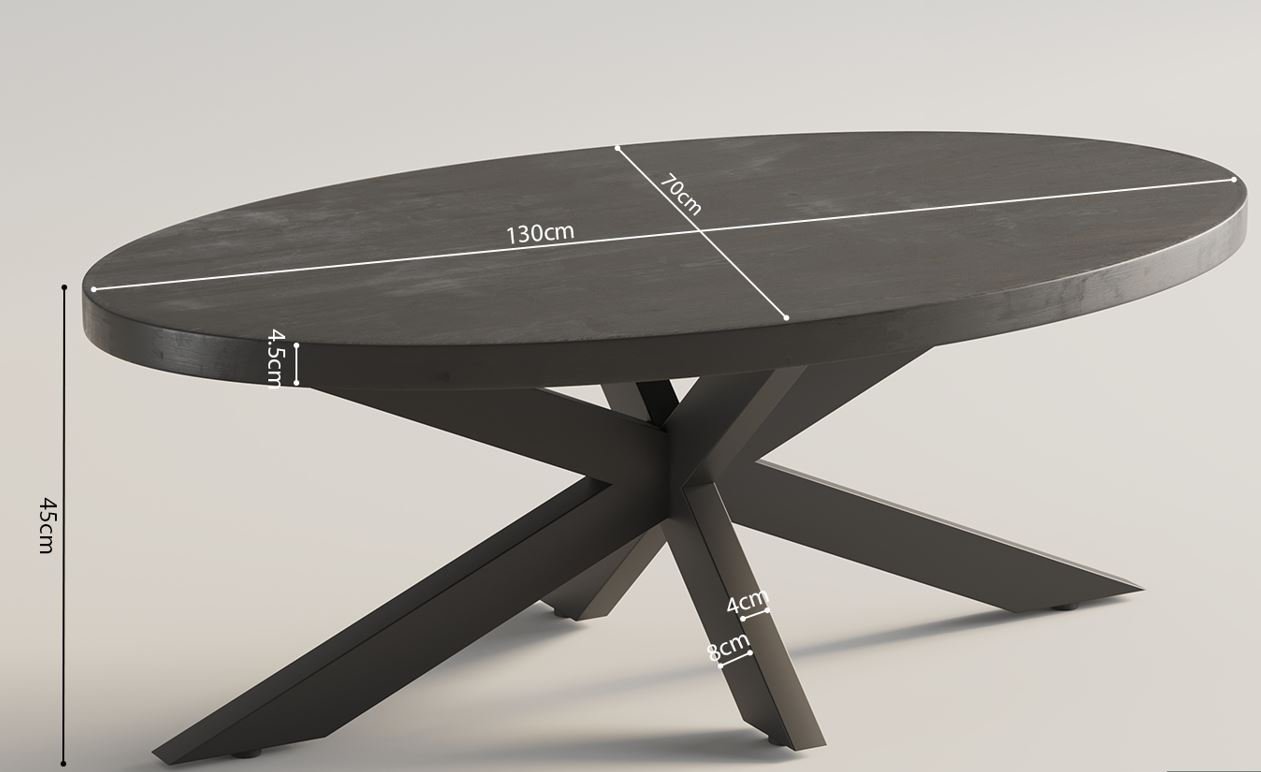 Table basse ovale moderne bois noir piétement étoile CALVI