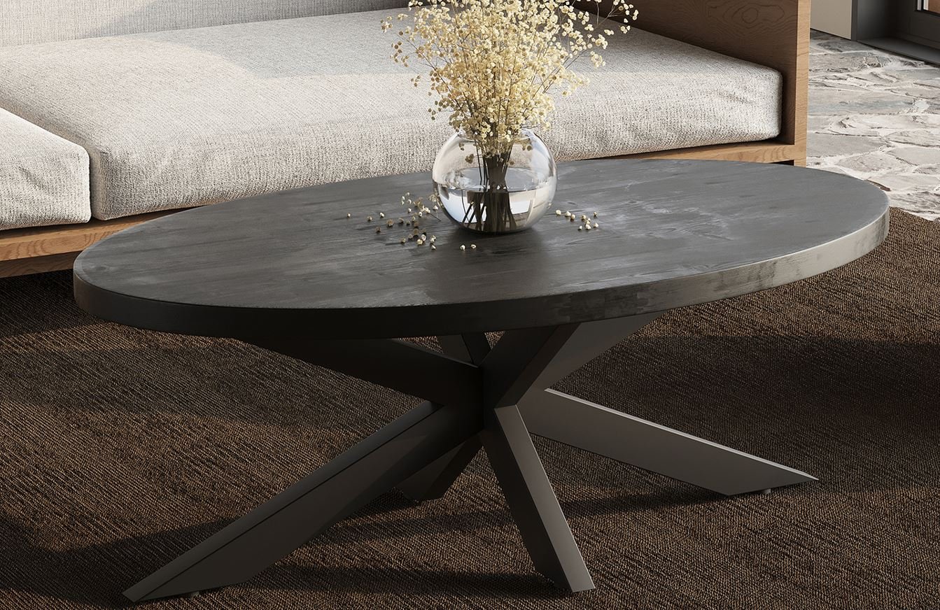 Table basse ovale moderne bois noir piétement étoile CALVI