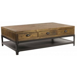 Table basse bois massif industrielle apothicaire 6 tiroirs OAKLAND