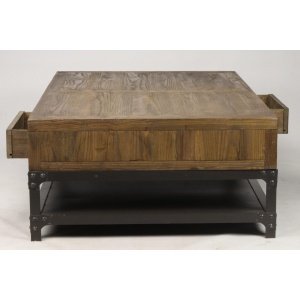 Table basse bois massif industrielle apothicaire 6 tiroirs OAKLAND