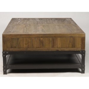 Table basse bois massif industrielle apothicaire 6 tiroirs OAKLAND