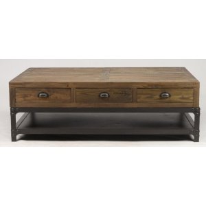 Table basse bois massif industrielle apothicaire 6 tiroirs OAKLAND