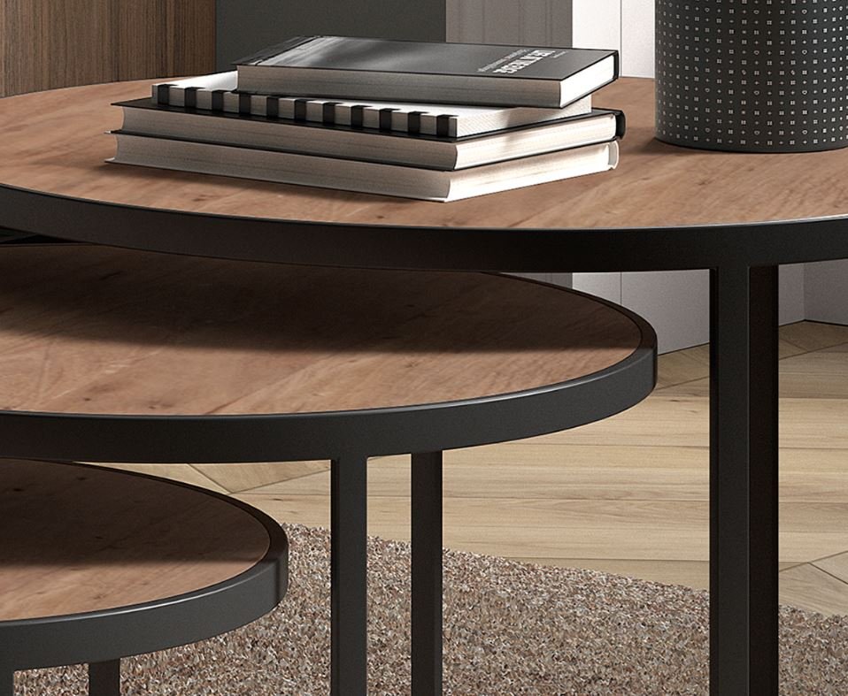 Table basse gigogne industrielle bois et métal JERSEY
