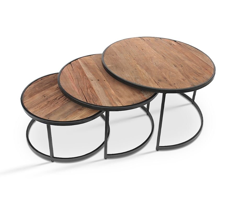Table basse gigogne industrielle bois et métal JERSEY