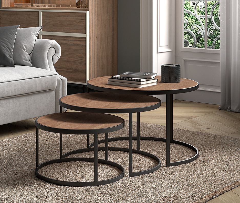 Table basse gigogne industrielle bois et métal JERSEY