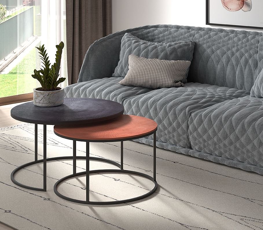 Tables Gigognes En Aluminium Doré - Lot De 2 Tables D'appoint Modernes Pour Salon, Design Branche